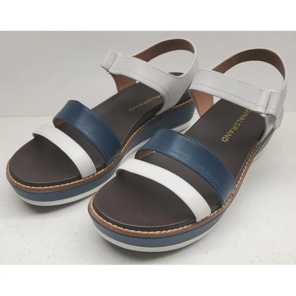 Cole Haan OG Peyton Platform Sandals W29839 White/Blue WN Teal Womens Size 8.5B